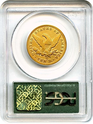 image for: 1865-S $10 PCGS F12 (865/Inverted 186, OGH)