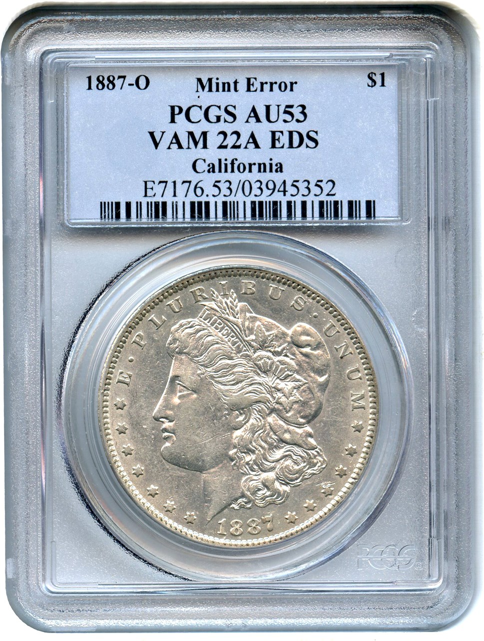 image for: Mint Error: 1887-O $1 PCGS AU53 (VAM-22A, EDS) 