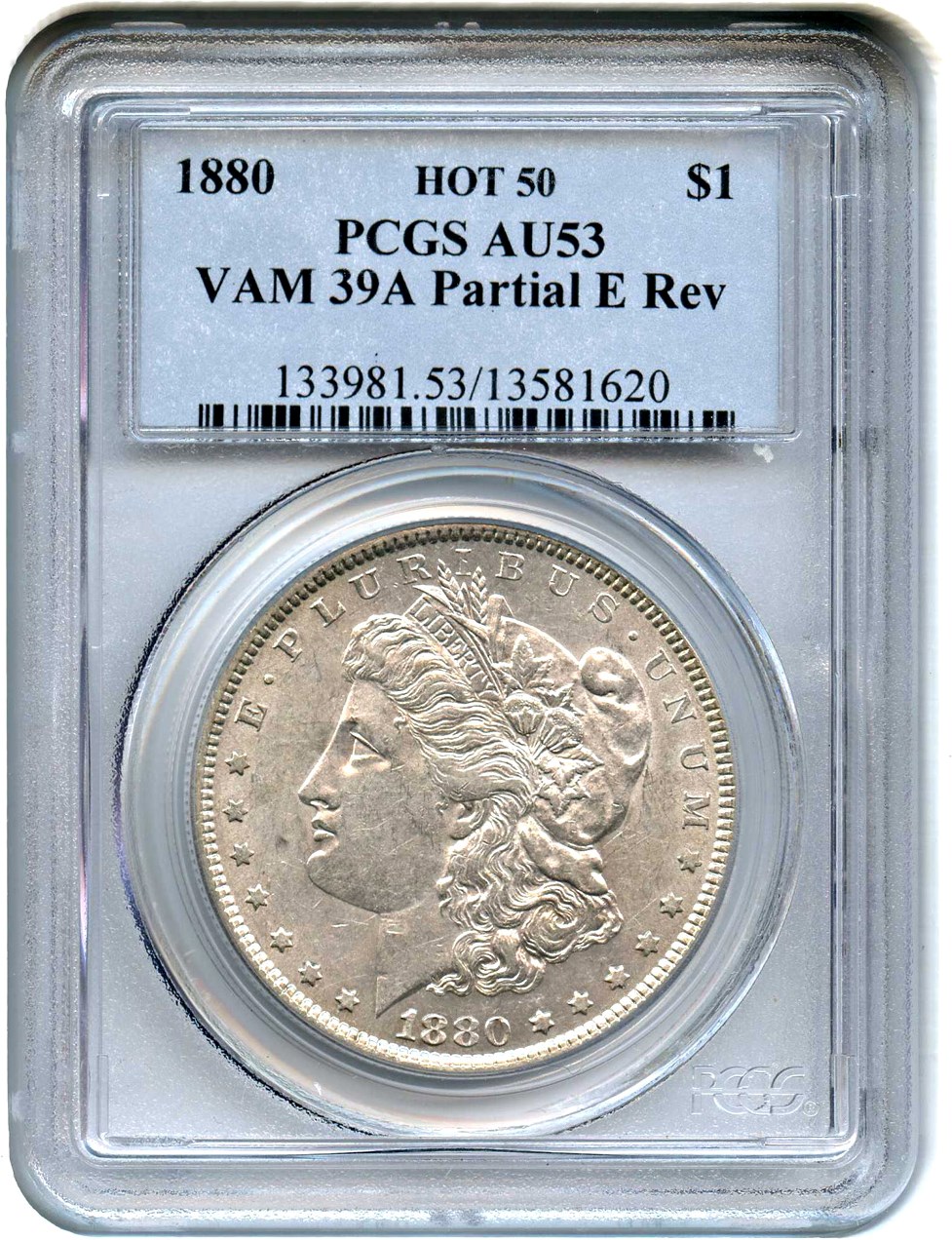 image for: Hot 50 VAM: 1880 $1 PCGS AU53 (VAM-39A, Partial E Rev)