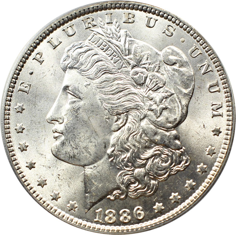 image for: Top 100 VAM: 1886 $1 PCGS MS64 (VAM-1A, Line in 6) 