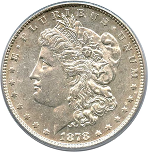 image for: 1878 7TF $1 PCGS AU50 (Reverse of 1878, VAM-30, Extra Talons)