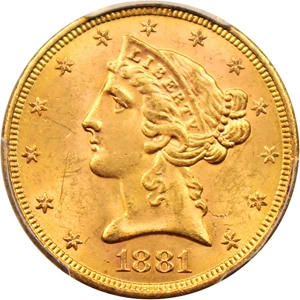 image for: 1881-S $5 PCGS MS63+