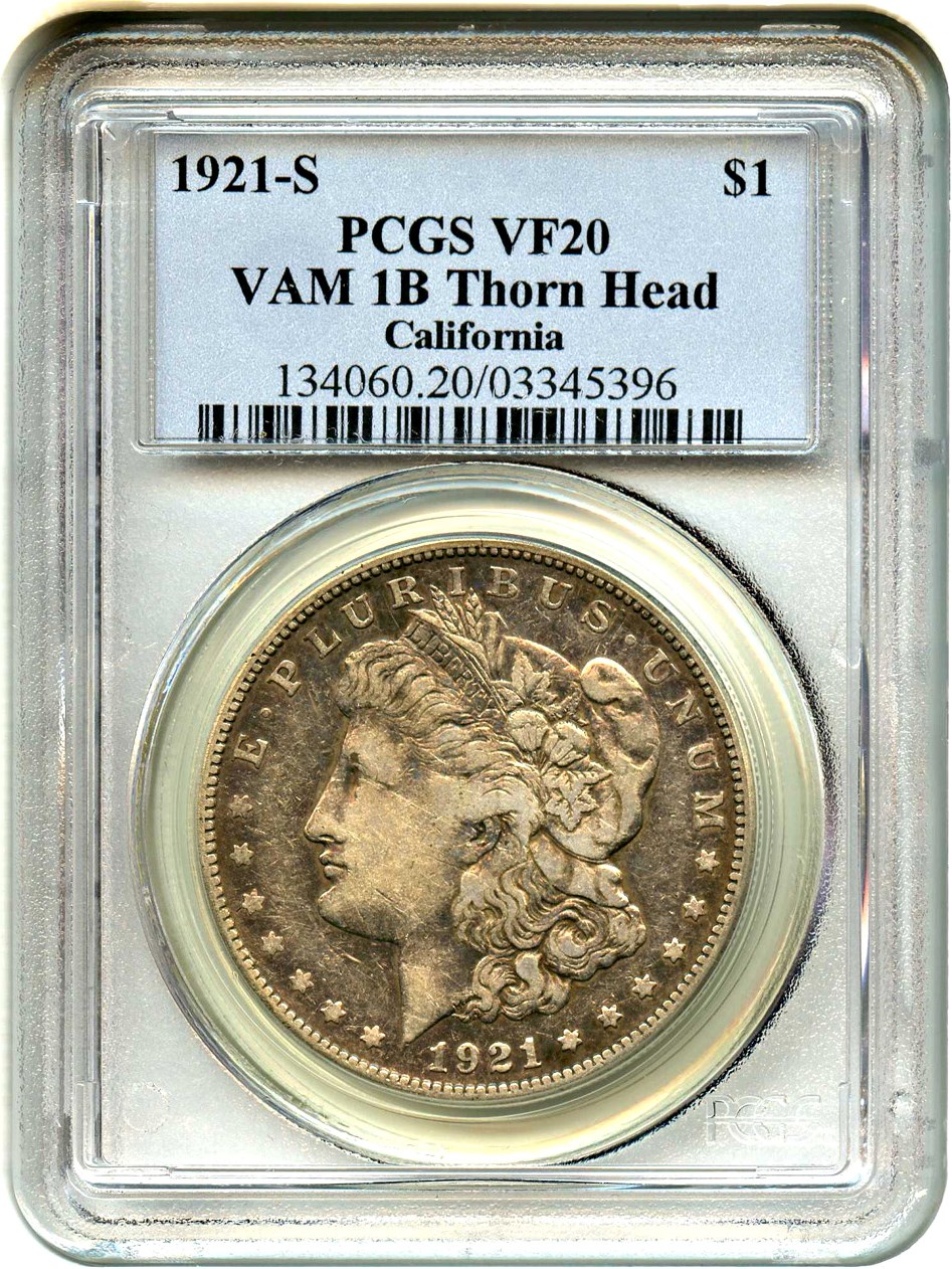 image for: 1921-S $1 PCGS VF20 (VAM-1B, Thorn Head) 