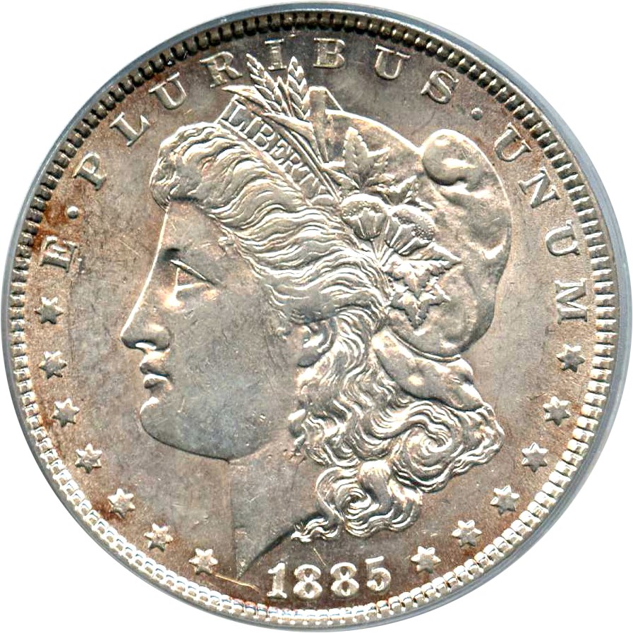 image for: Hot 50 VAM: 1885 $1 PCGS AU55 (VAM-1B, Pitted Reverse) 