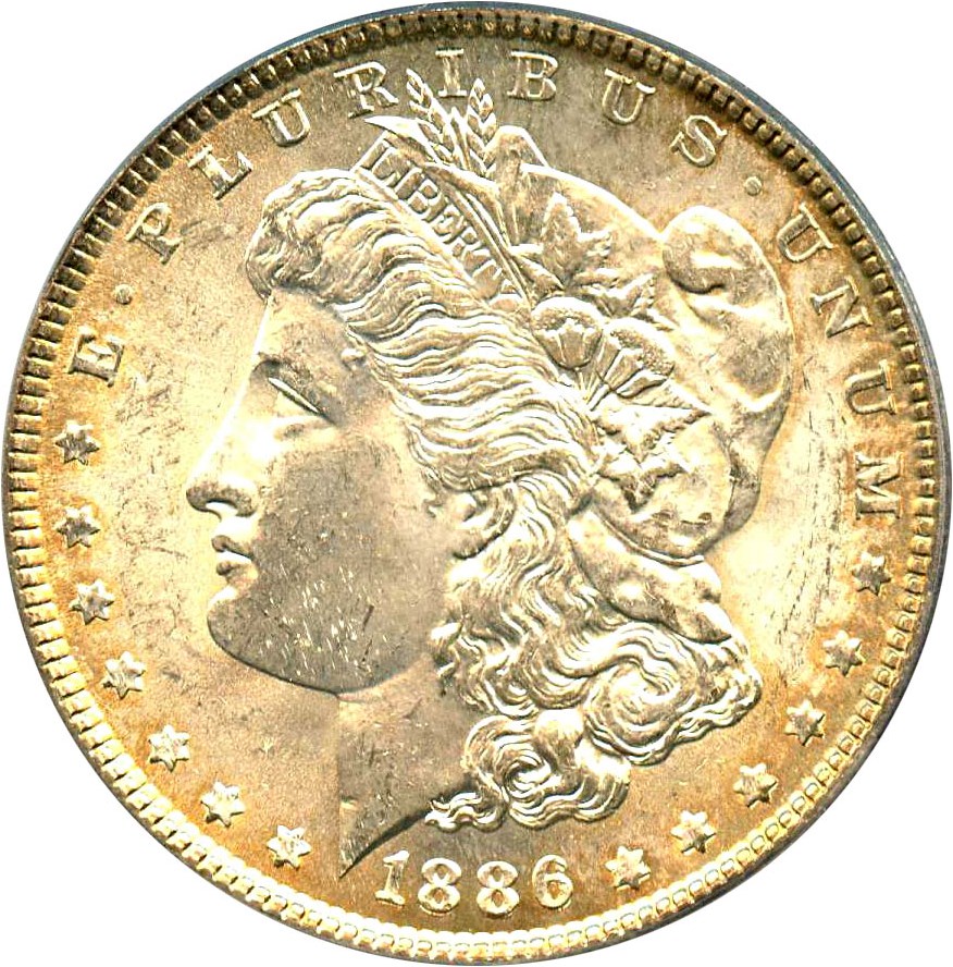 image for: 1886 $1 PCGS MS63 (VAM-21, Line in M, MPD) 