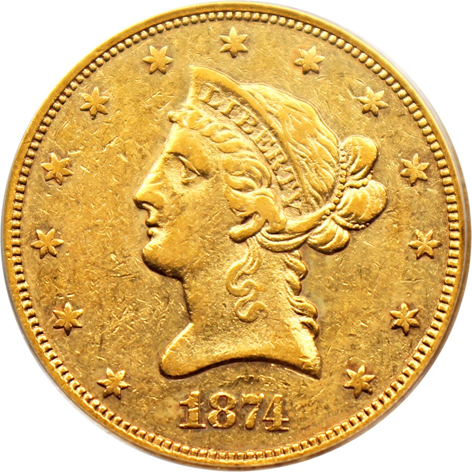 image for: 1874-S $10 PCGS XF45