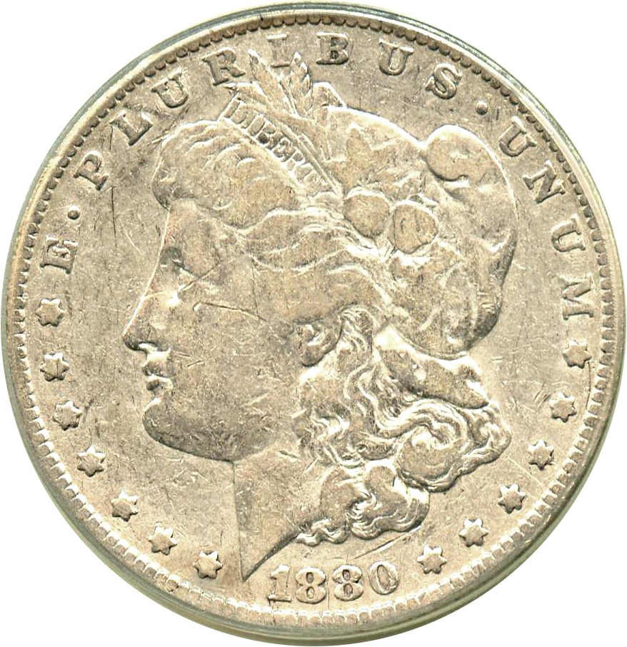 image for: Top 100 VAM: 1880-O $1 PCGS VG-08 (VAM-49, 8/7 Ear Hangnail) 