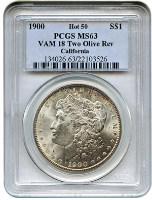 image for: Hot 50 VAM: 1900 $1 PCGS MS63 (VAM-18, Two Olive Rev)