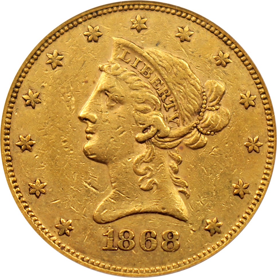 image for: 1868 $10 PCGS XF40 (OGH)