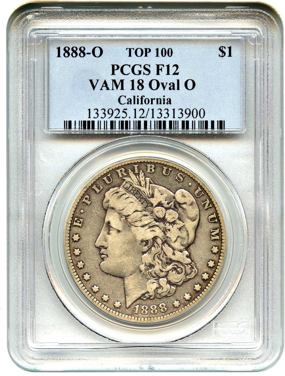 image for: Top 100 VAM: 1888-O $1 PCGS F12 (VAM-18, Oval O) 