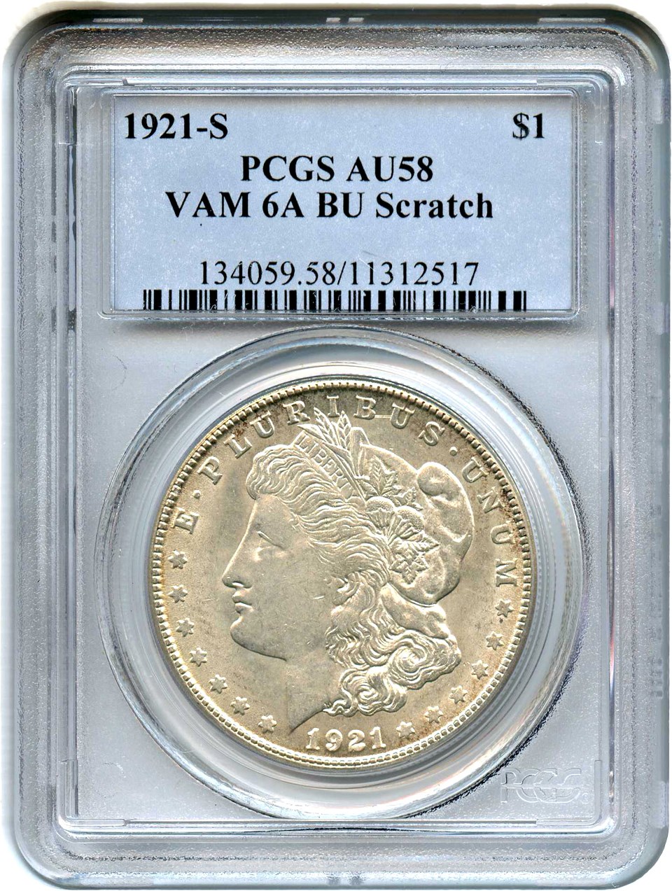 image for: 1921-S $1 PCGS AU58 (VAM-1A, BU Scratch)