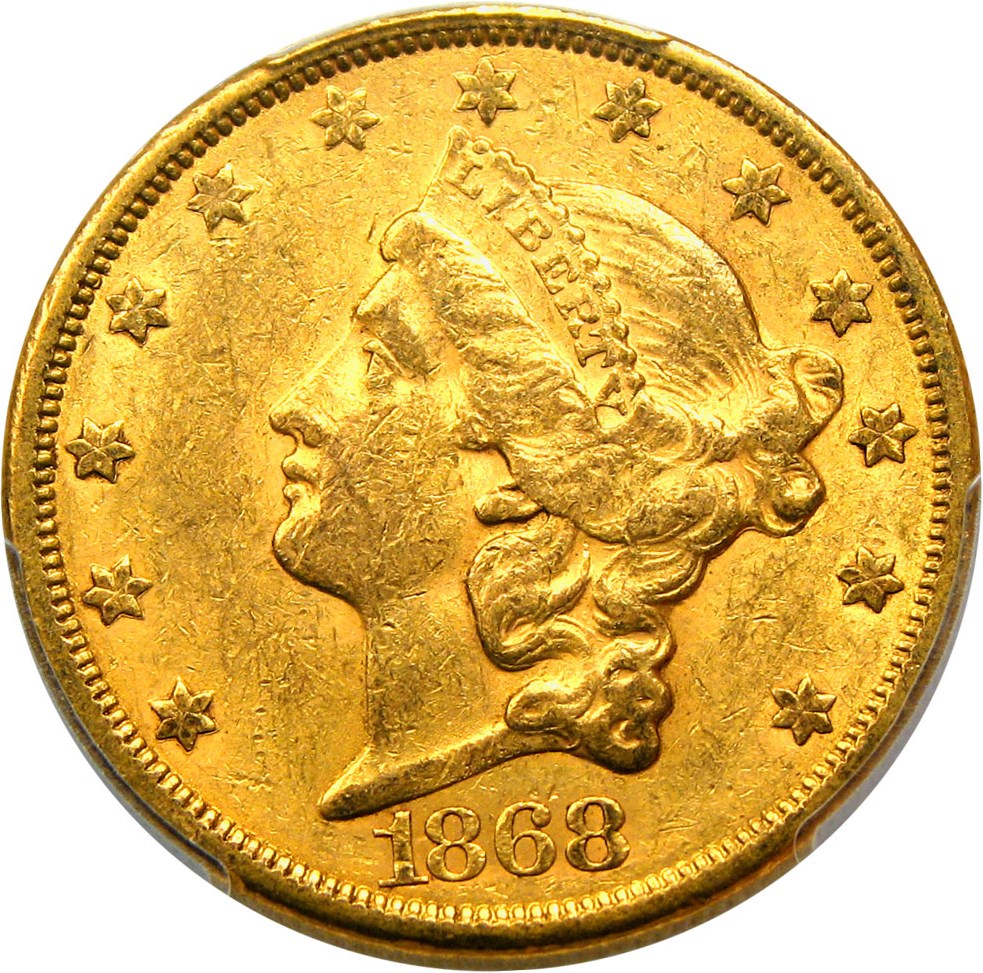 image for: 1868-S $20 PCGS/CAC AU55
