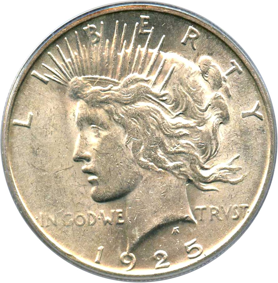 image for: Top 50 VAM: 1925-S $1 PCGS AU55 (VAM-3, Doubled Wing) 