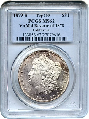 image for: Top 100 VAM: 1879-S $1 PCGS MS62 (VAM-4, Rev of 78)