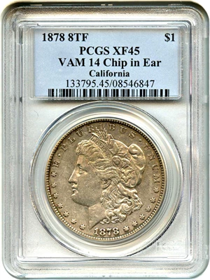 image for: 1878 8TF $1 PCGS XF45 (VAM-14, Chip in Ear)