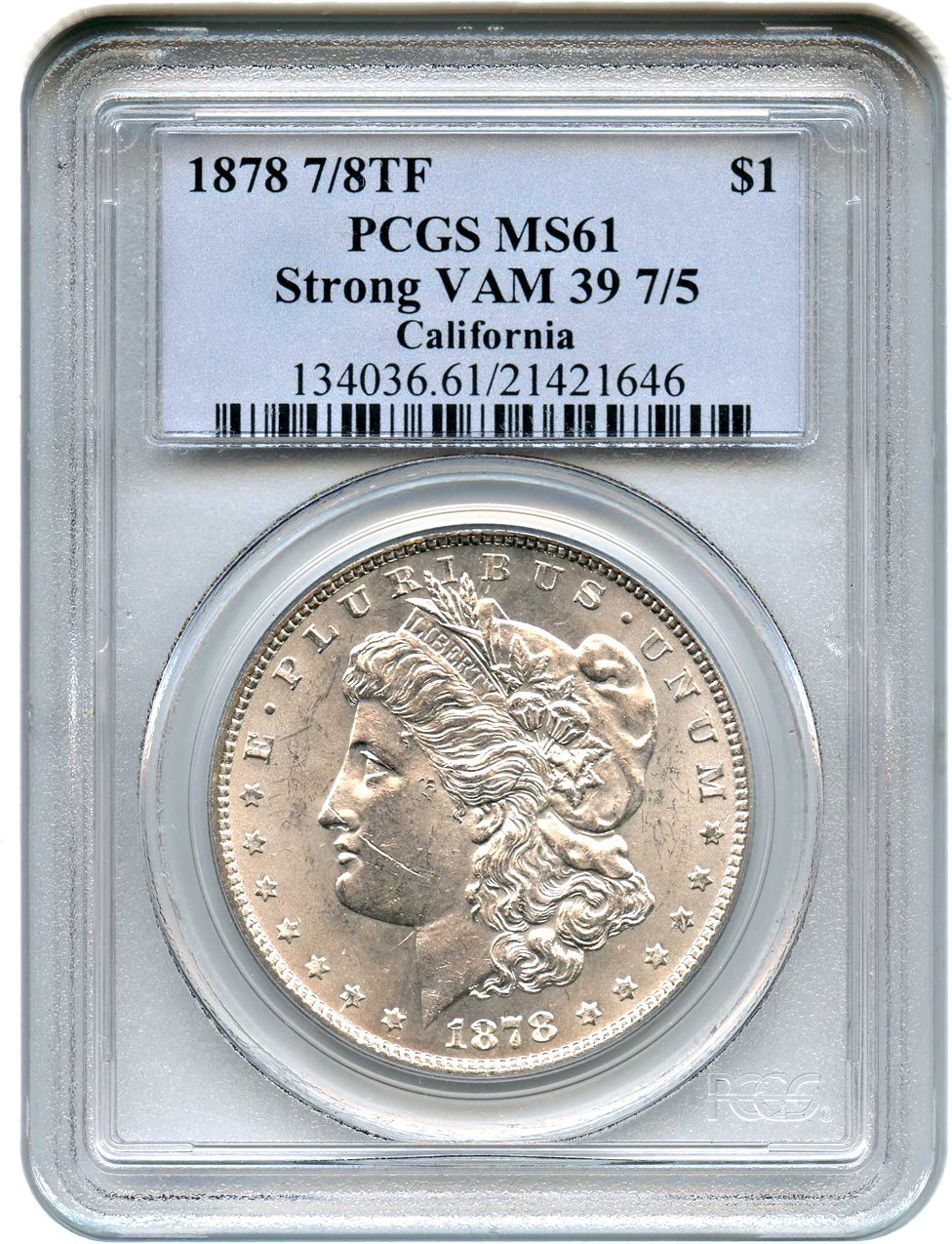 image for: 1878 7/8TF $1 PCGS MS61 (Strong, VAM-39, 7/5) 
