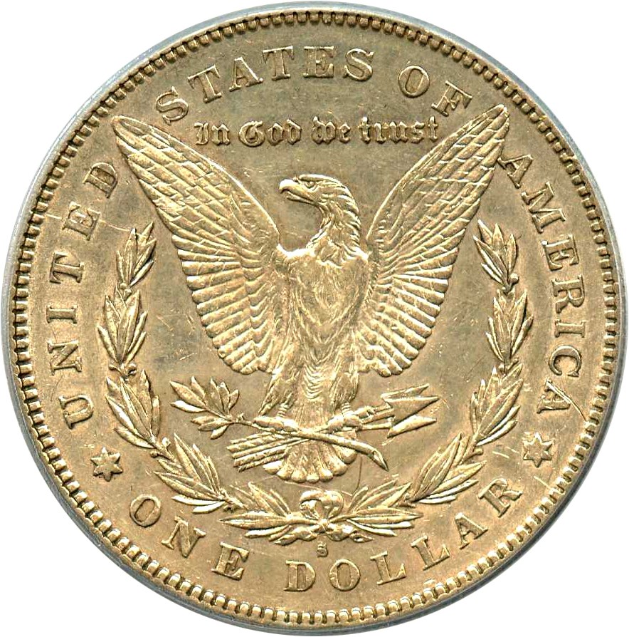 image for: Top 100 VAM: 1879-S $1 PCGS AU50 (VAM-39, Reverse of 1878)