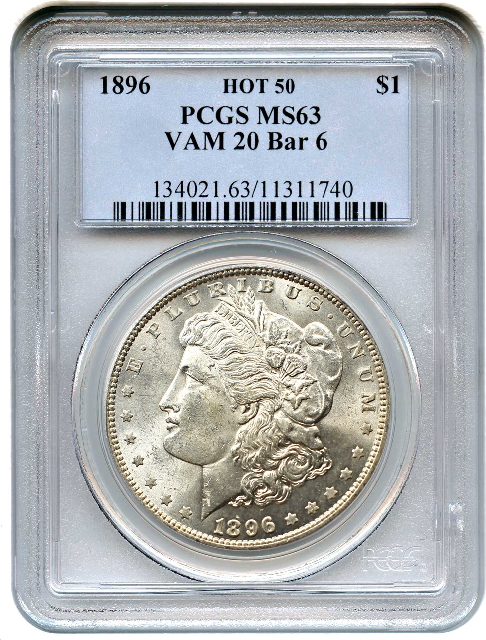 image for: Hot 50 VAM: 1896 $1 PCGS MS63 (VAM-20, Bar 6)
