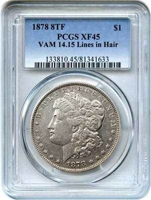 image for: 1878 8TF $1 PCGS XF45 (VAM-14.15, Lines in Hair)