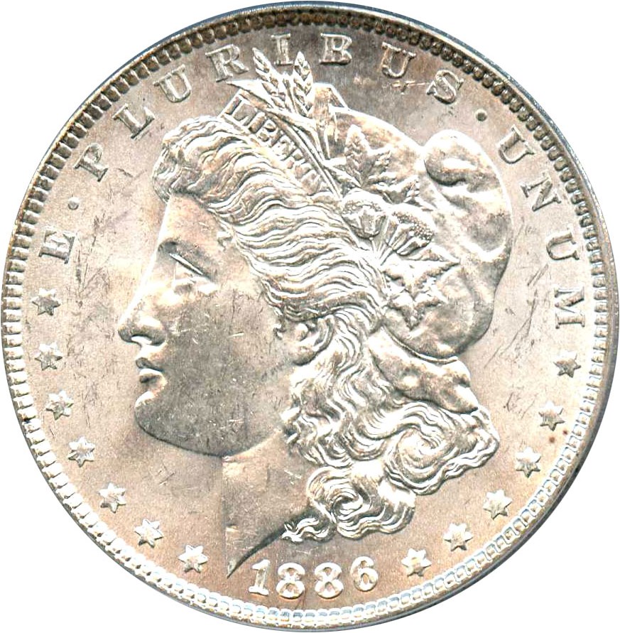 image for: Hot 50 VAM: 1886 $1 PCGS MS62 (VAM-1C, 3+2 Clashed Rev) 