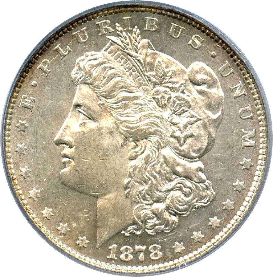 image for: 1878 8TF $1 PCGS AU58 (VAM-4, Denticle Chip)