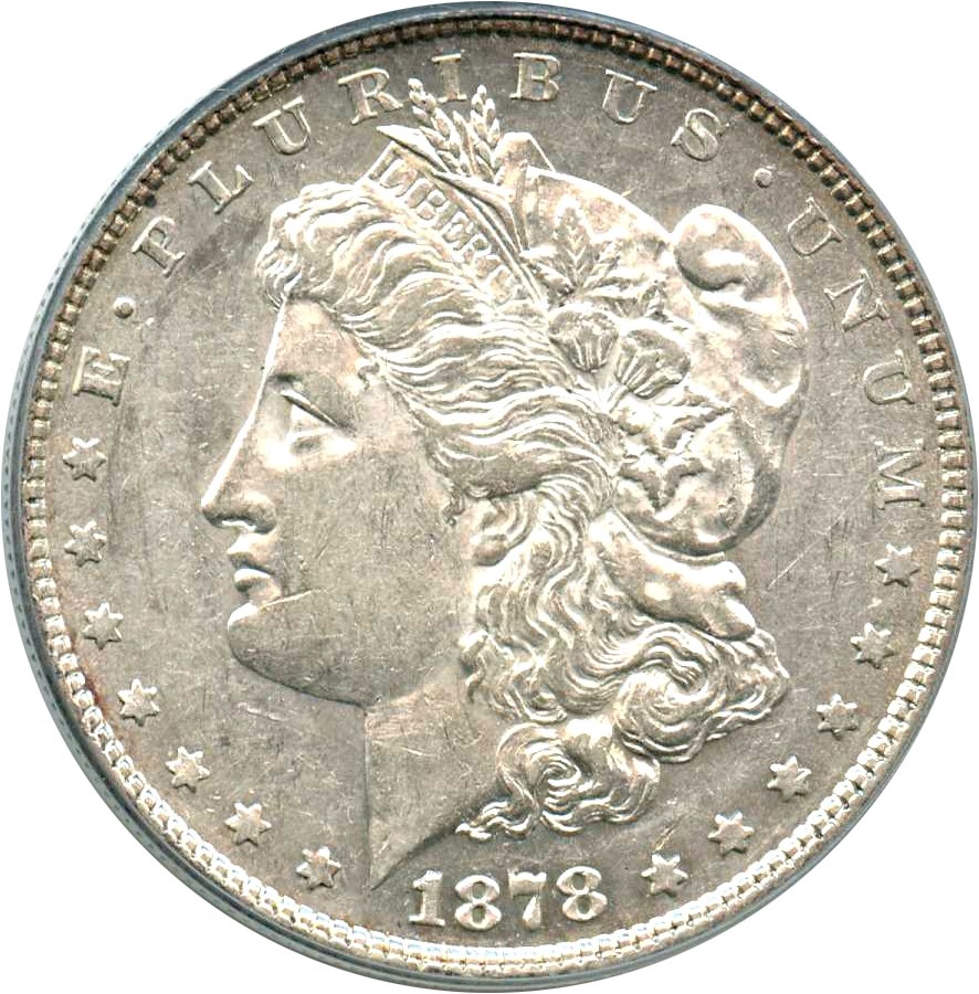 image for: 1878 8TF $1 PCGS AU53 (VAM-8, Stick Feather)