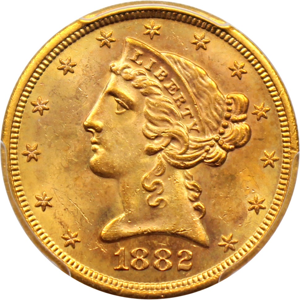 image for: 1882-S $5 PCGS MS64