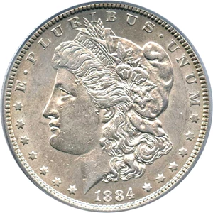 image for: Top 100 VAM: 1884 $1 PCGS AU55 (VAM-3, Large Dot)
