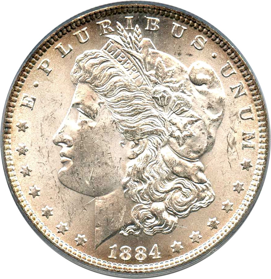 image for: Hot 50 VAM: 1884 $1 PCGS MS63 (VAM-2A, Partial E Rev) 