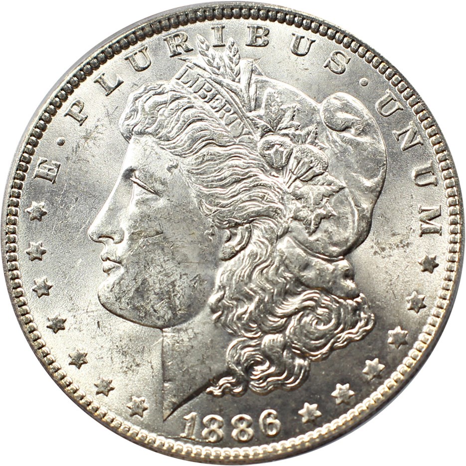 image for: Top 100 VAM: 1886 $1 PCGS MS61 (VAM-1A, Line in 6) 