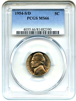 image for: 1954-S/D 5c PCGS MS66