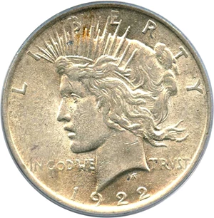image for: Top 50 VAM: 1922 $1 PCGS AU58 (VAM-5, Tripled Leaves)