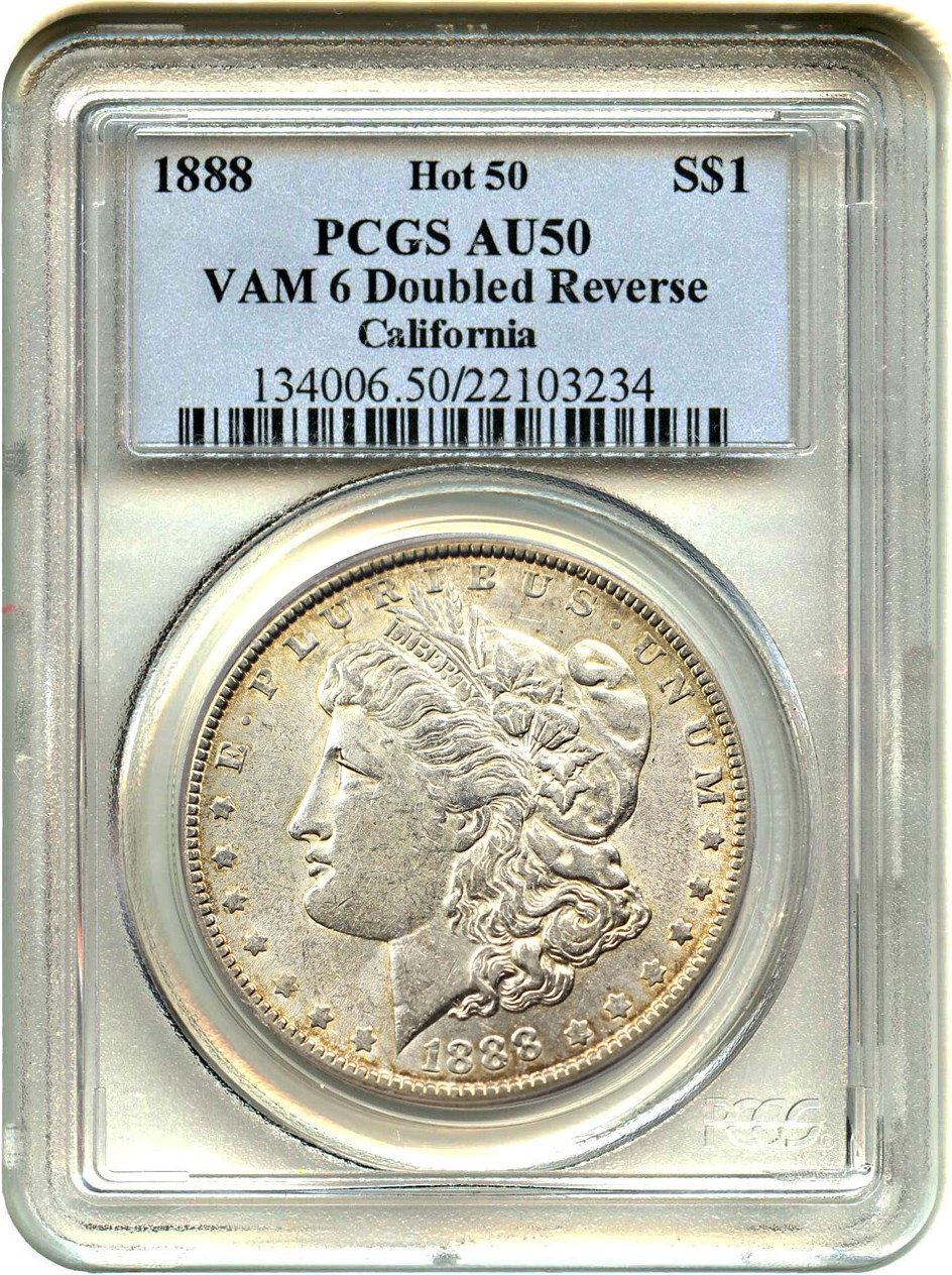 image for: Hot 50 VAM: 1888 $1 PCGS AU50 (VAM-6, Doubled Reverse) 