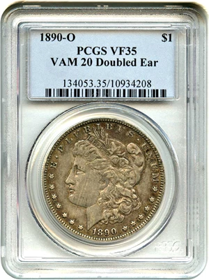 image for: 1890-O $1 PCGS VF35 (VAM-20, Doubled Ear)