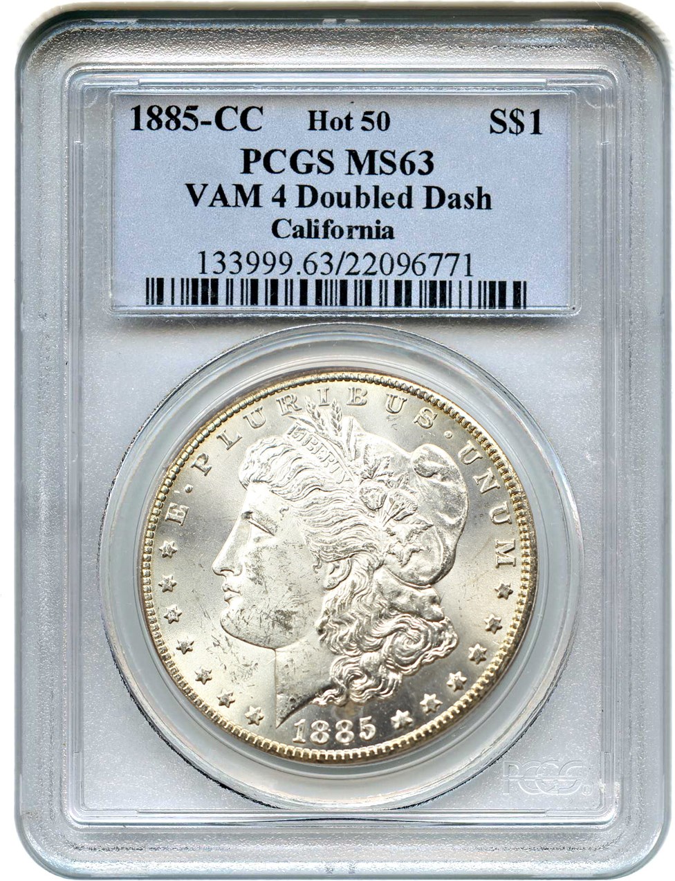 image for: Hot 50 VAM: 1885-CC $1 PCGS MS63 (VAM-4, Doubled Dash) 