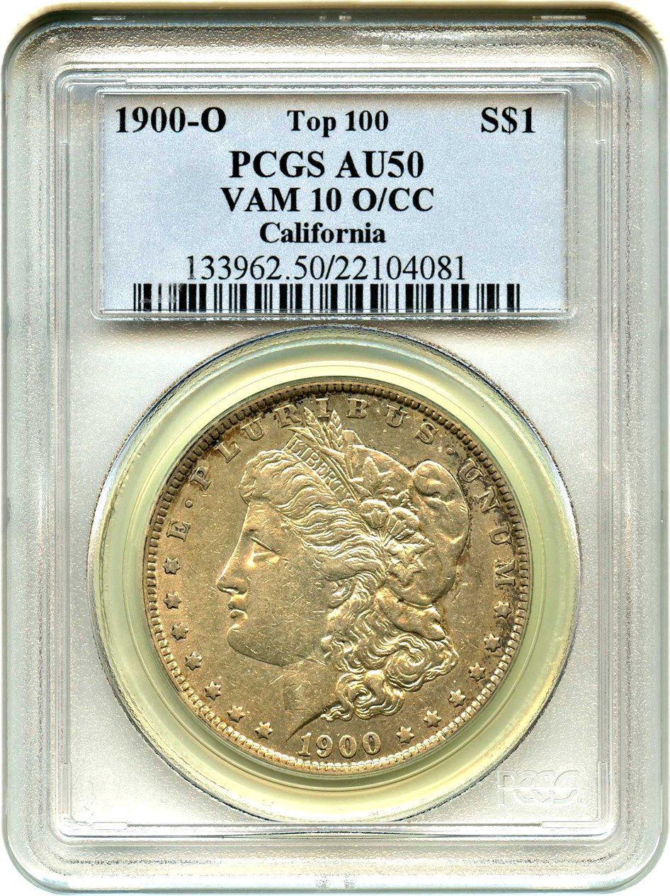 image for: Top 100 VAM: 1900-O $1 PCGS AU50 (VAM-10, O/CC) 