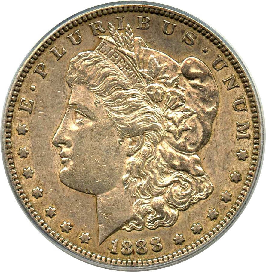 image for: Hot 50 VAM: 1888-S $1 PCGS AU50 (VAM-1B, Pitted Reverse)