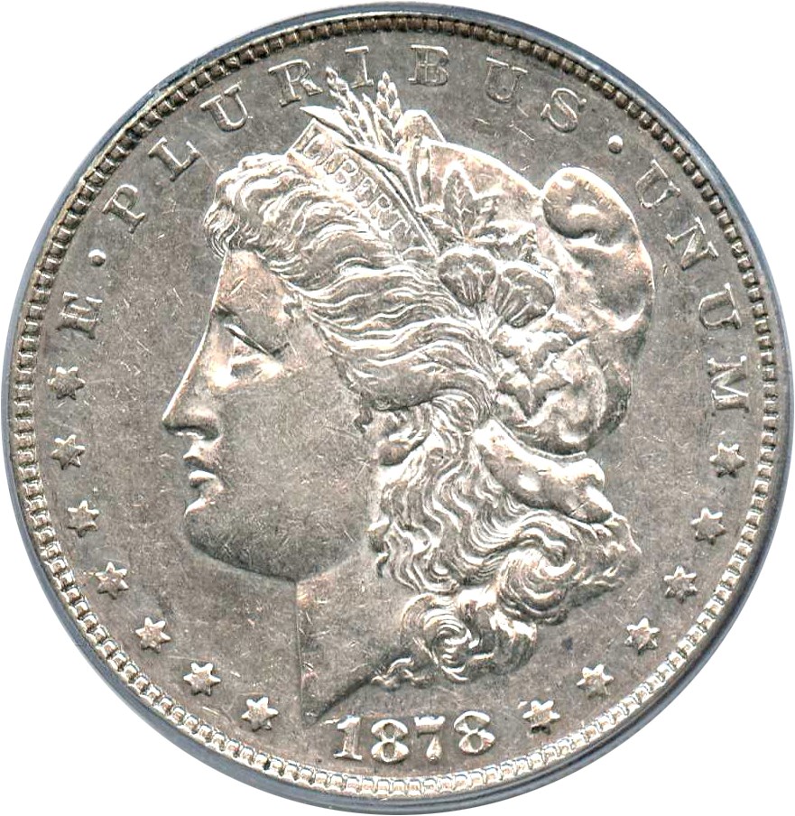 image for: Top 100 VAM: 1878 7TF $1 PCGS AU50 (Reverse of 1878, VAM-70, Doubled RIB)