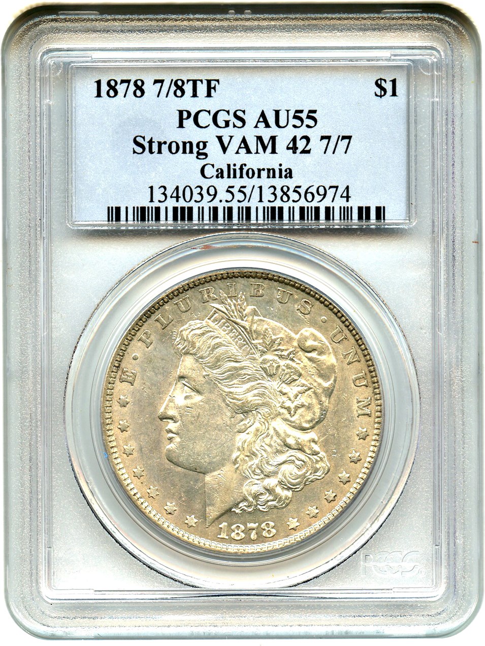 image for: 1878 7/8TF $1 PCGS AU55 (Strong, VAM-42, 7/7) 
