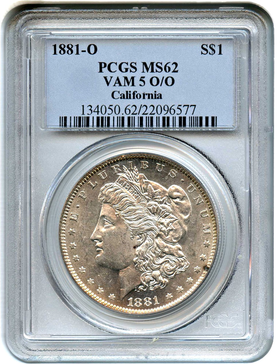 image for: 1881-O $1 PCGS MS62 (VAM-5, O/O) 