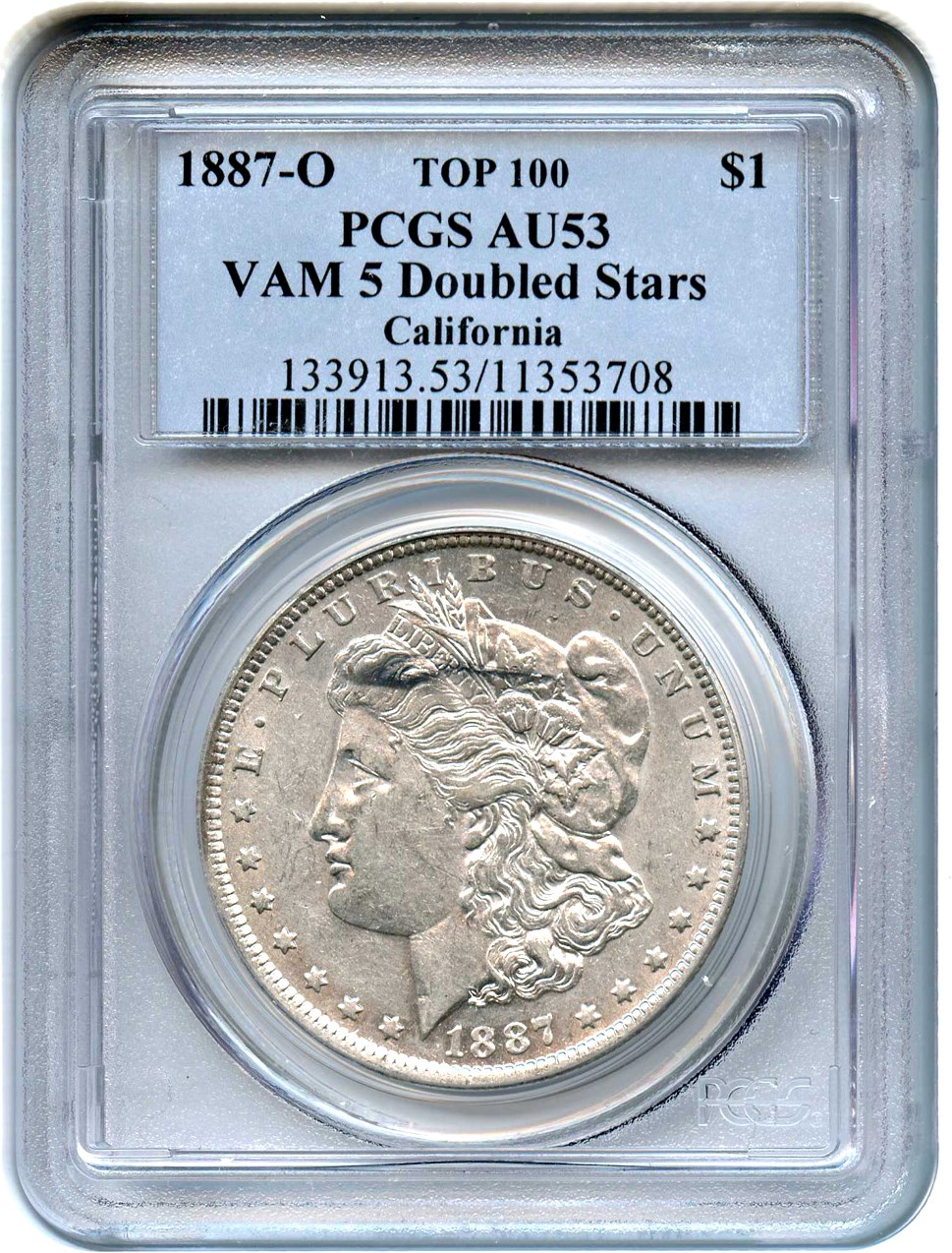 image for: Top 100 VAM: 1887-O $1 PCGS AU53 (VAM-5, Doubled Stars)