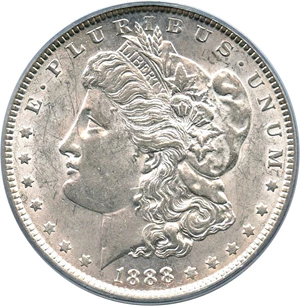 image for: Hot 50 VAM: 1888 $1 PCGS AU55 (VAM-18, Doubled Eyelid)