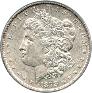 image for: 1878 8TF $1 PCGS AU53 (VAM-14.10 Cracked Bonnet)