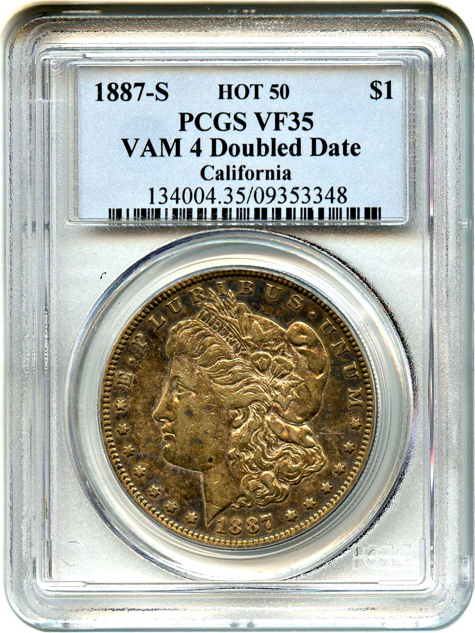 image for: Hot 50 VAM: 1887-S $1 PCGS VF35 (VAM-4, Doubled Date) 