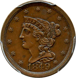 image for: 1849 1/2c PCGS AU58
