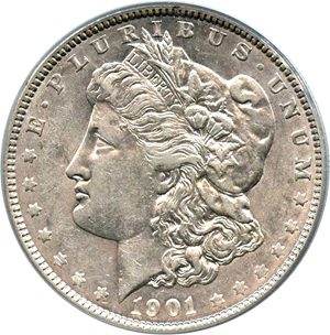 image for: Hot 50 VAM: 1901 $1 PCGS AU53 (VAM-5, Doubled Ear)
