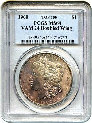 image for: Top 100 VAM: 1900 $1 PCGS MS64 (VAM-24, Doubled Wing)