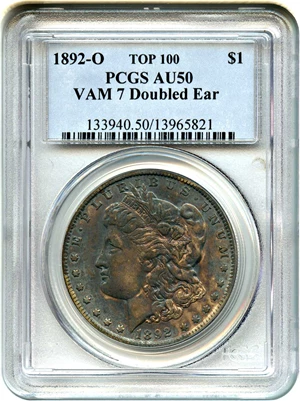 image for: Top 100 VAM: 1892-O $1 PCGS AU50 (VAM-7, Doubled Ear)