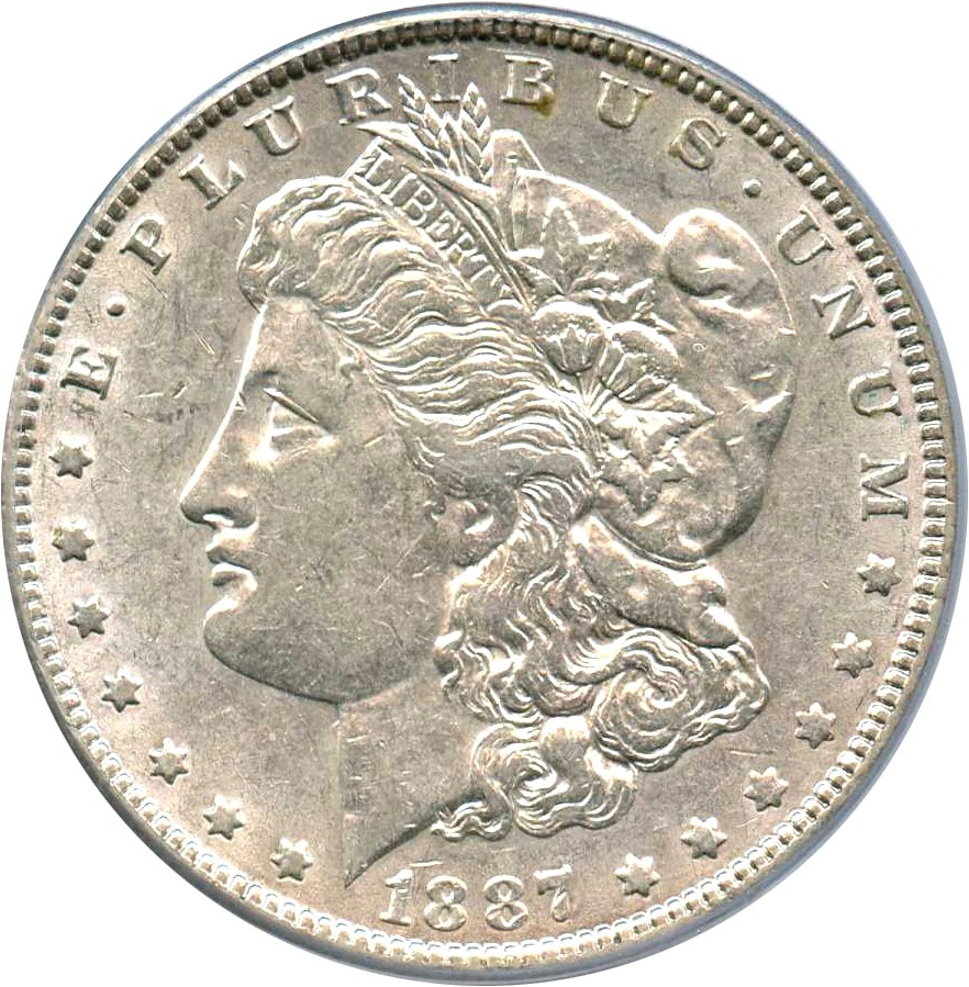 image for: Top 100 VAM: 1887 $1 PCGS AU50 (VAM-1A, Donkey Tail)