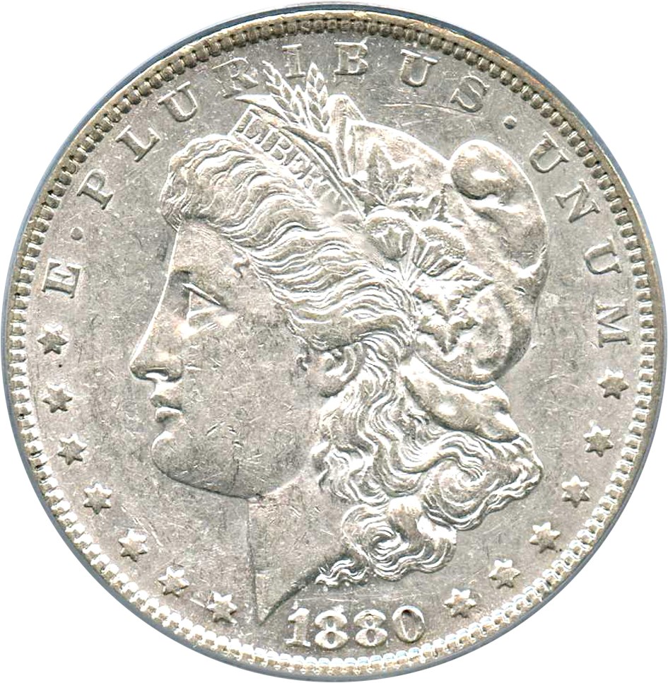 image for: Top 100 VAM: 1880 $1 PCGS AU50 (VAM-7, 8/7, Crossbar) 